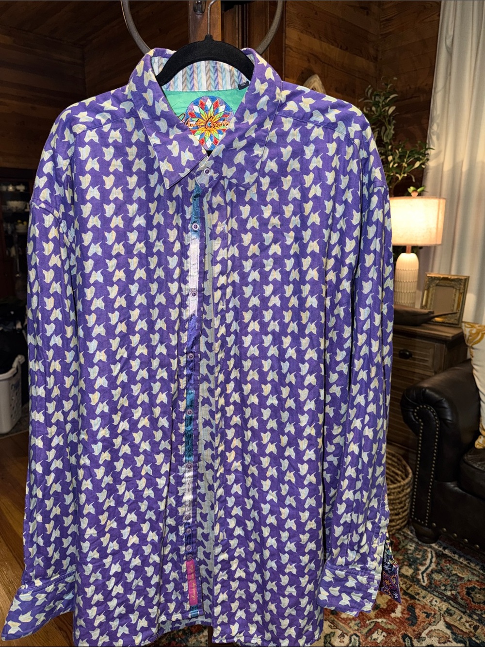 Robert Graham Purple and White Geometric Button-Down Shirt